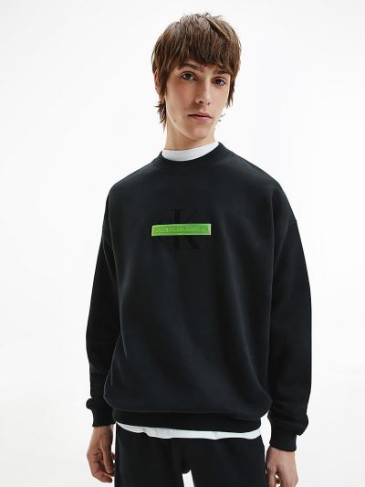 Calvin Klein Ruhák HU899686 | Calvin Klein Relaxed Organic Cotton Logo Férfi Pulóver Fekete